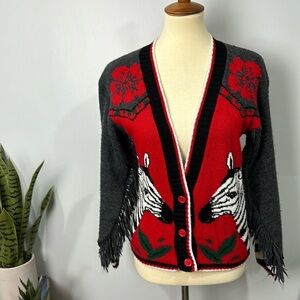 Vintage 90’s Freeze Frame Zebra Cardigan Sweater size large 14/16